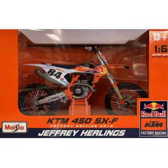 Machetă moto Maisto [1:6] - KTM 450 SX-F 84 Jeffrey Herlings Dutch Rider Red Bull Supercross - Orange/Blue/White